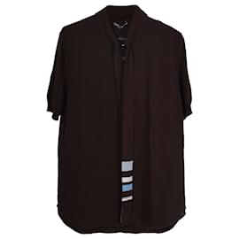 Dolce & Gabbana-Dolce & Gabbana Polo Shirt with Tie Detail in Brown Virgin Wool-Brown