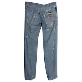 Dolce & Gabbana-Dolce & Gabbana Distressed Straight Jeans in Blue Cotton-Blue