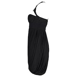 Versace-Versace Harness Neckline Gathered Mini Dress in Black Viscose-Black