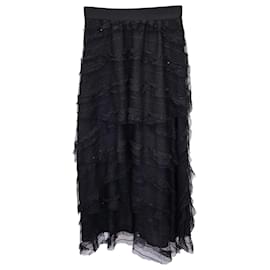Maje-Maje Ruffled Midi Skirt in Black Polyamide-Black