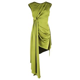 Off White Off-White Asymmetric Drape Open-Back Mini Dress in Green Polyester Green