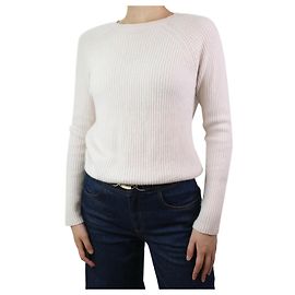 Allude Pull ras du cou côtelé crème - taille S Écru