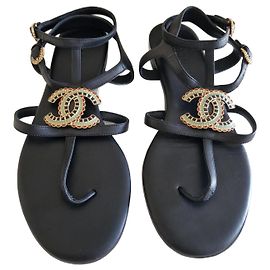 Chanel Egypt sandals black leather Black