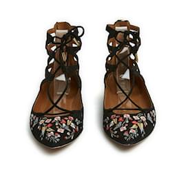 Aquazzura-Christy Suede Black Flower eu38.5-Black