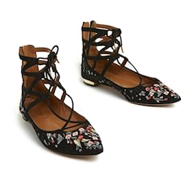 Aquazzura-Christy Suede Black Flower eu38.5-Black