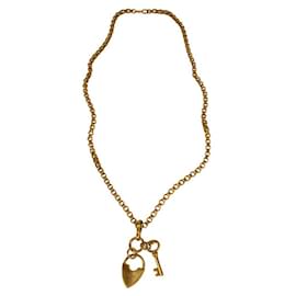 Chloé-Chloe Gold Tone Metal Long Chain w. Logo Padlock Necklace-Golden