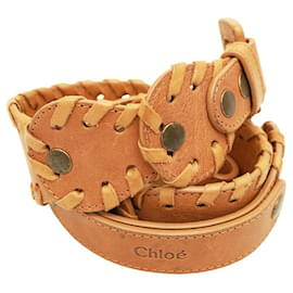 Chloé-Chloe Woman's Beige Leather Brass Tone HW Bohemian Waist BELT Size 85-Beige