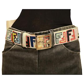 Fendi-Cinto de cintura reversível Fendi multicolorido e branco revestido em lona FF Zucca 80/32 NOVO-Multicor