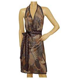Missoni-Missoni Mare Multicolored Shiny Semi Sheer Sleeveless Knit Knee Dress Size M-Brown