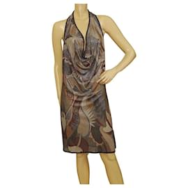 Missoni-Missoni Mare Multicolored Shiny Semi Sheer Sleeveless Knit Knee Dress Size M-Brown