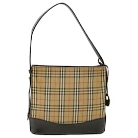 Burberry-BURBERRY Nova Check Shoulder Bag Canvas Leather Beige Brown Red Auth 51027-Brown,Red,Beige
