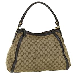 Gucci-GUCCI GG Canvas Shoulder Bag Leather Beige Brown 232297 520981 auth 50992-Brown,Beige