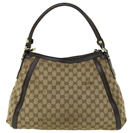 Gucci-GUCCI GG Canvas Shoulder Bag Leather Beige Brown 232297 520981 auth 50992-Brown,Beige