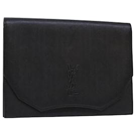 Saint Laurent-SAINT LAURENT Clutch Leder Schwarz Auth am4881-Schwarz