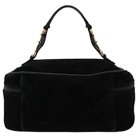 Gucci-GUCCI Vanity Cosmetic Pouch Suede Leather Black 032.106.0140 Auth ep1402-Black