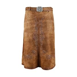 Autre Marque-Alm Sach Suede Leather Skirt-Brown