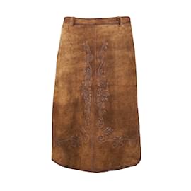 Autre Marque-Alm Sach Suede Leather Skirt-Brown
