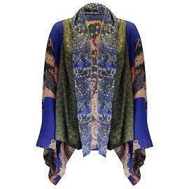 Etro Blue Multi Printed Wool and Silk Cape Multiple colors