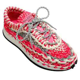 Valentino-Valentino Pink / Weiße Makramee-Sneaker mit Spiralknoten-Pink