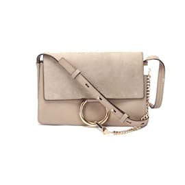 Chloé-Faye Leather Crossbody Bag-Grey
