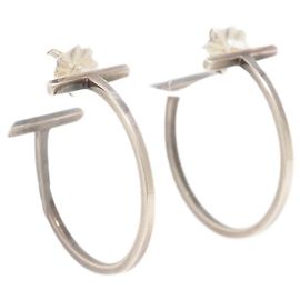Tiffany & Co Silver T Wire hoop earrings Silvery