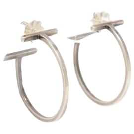 Tiffany & Co-Silver T Wire hoop earrings-Silvery