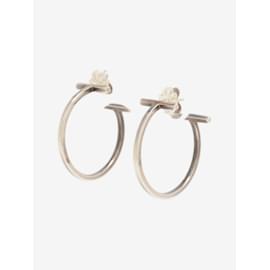 Tiffany & Co-Silver T Wire hoop earrings-Silvery