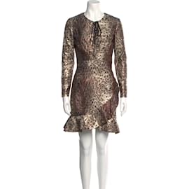 Just Cavalli-Just Cavalli Gold Long Sleeve Animal Print Mini Dress-Bronze