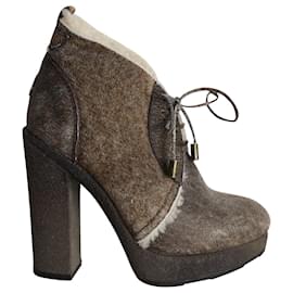 Moncler-Moncler High Heel Ankle Boots in Brown Merino Wool-Brown