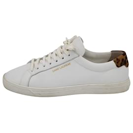 Saint Laurent-Saint Laurent Andy Low Top Sneakers with Leopard Trim in White Leather-Other