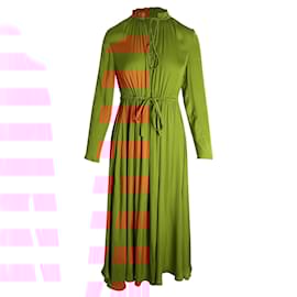 Maje-Maje Rouge Shirred Drawstring Midi Dress in Orange Polyester-Orange