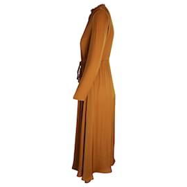 Maje-Maje Rouge Shirred Drawstring Midi Dress in Orange Polyester-Orange