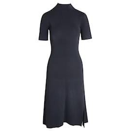 Iris & Ink-Iris & Ink Mock Neck Midi Length Dress in Black Viscose-Black