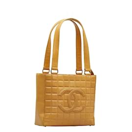 Chanel-Bolso tote de cuero CC Choco Bar-Castaño