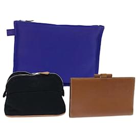 Hermès-Pochette HERMES Toile 3Ensemble Bleu Noir Marron Auth bs7358-Marron,Noir,Bleu