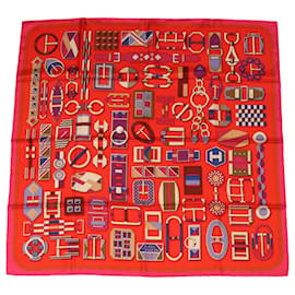 Hermès-HERMES CARRE 90 Scarf ""Boucles et Galons du Tsar"" Silk Red Auth 50270-Red