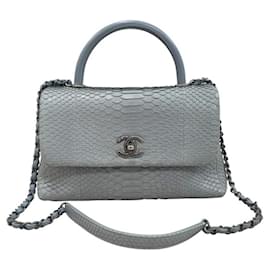 Chanel-Chanel Gray Blue Python Coco Handle Flap-Grey