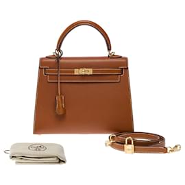 Hermès-Sac HERMES Kelly 25 en Cuir Doré - 101396-Doré