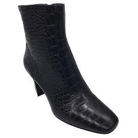 Veronica Beard Black Croc Embossed Ankle Boots Black