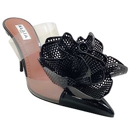 Alaïa Alaia Vernis Noir / Fleur claire 90 Mules Noir