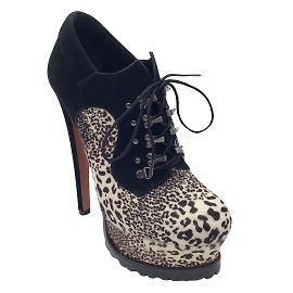 Alaïa Alaia Black / Botas de tornozelo com plataforma de cadarço e salto alto de camurça com estampa de leopardo branco Preto