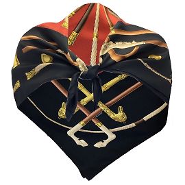 Hermès Hermes rosso / Sciarpa in twill di seta quadrata nera Multi Cannes et Pommeaux Multicolore