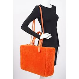 Jacquemus-Jacquemus Le Cabas Neve Orange Shearling-Orange