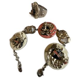 Set Chanel Bracciale e Anello Effetto Argento Multicolore