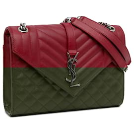 Saint Laurent-Saint Laurent Red Medium Triquilt Monogram Envelope Bag-Red