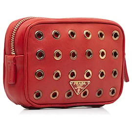 Prada-Prada Red Grommet Leather Pouch-Red