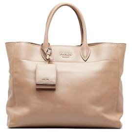 Prada-Prada Brown Convertible Open Tote City Calf-Brown,Beige