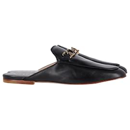 Tod's-Tod's Flat Mules in Black Leather-Black