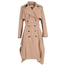 Chloé-Chloe Draped Checked Woven Trench Coat in Brown Cotton-Brown