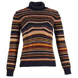 Prada-Prada Suéter listrado de gola alta tricotado em lã multicolorida-Multicor